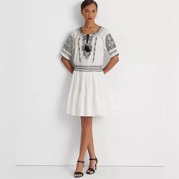Ralph Lauren Embroidered Cotton Voile Dress - Picture 1 of 11